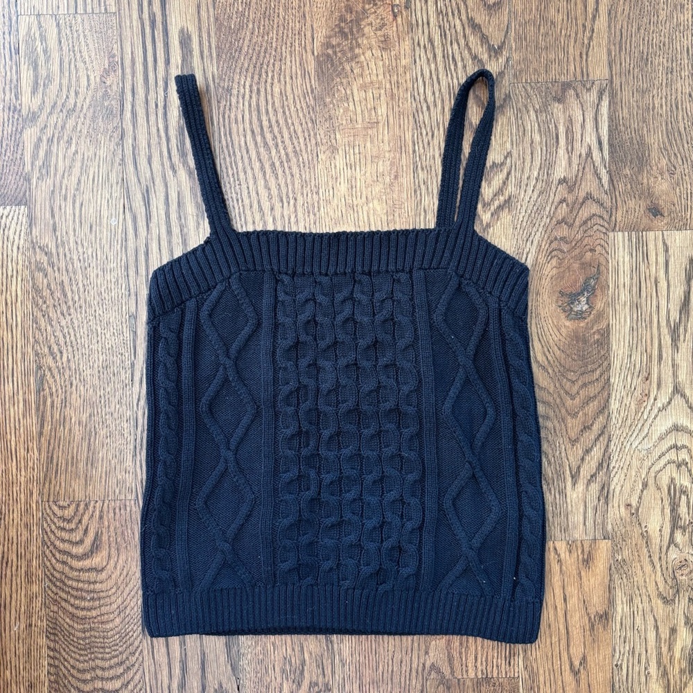 Anthropologie Black Cable-Knit Spaghetti-Strap Cropped Tank | Women’s Small